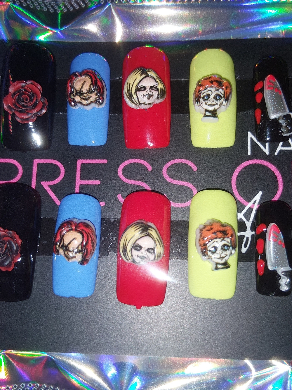 Press-On Nail Set with Multicolor Character Designs Handpainted